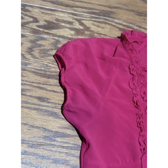 Vintage Oscar De La Renta Women's Pink Ruffle Front V-Neck Chiffon Blouse, Sz 14 - Picture 4 of 6